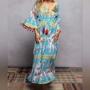 POL Blue and Yellow Patterned Maxi Dress